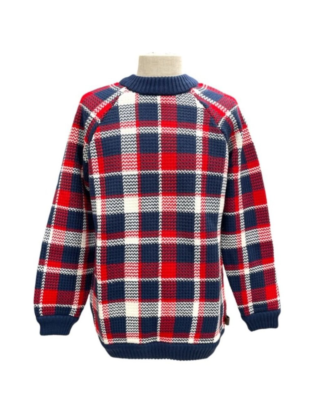 Louis Vuitton Knit Sweater Pullover Long Sleeve Plaid Cotton Red Navy